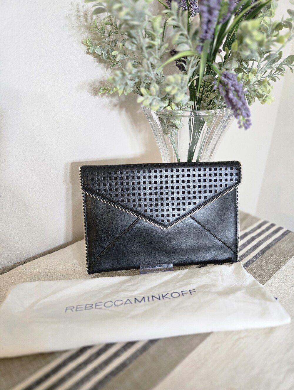 Rebecca Minkoff Leo Black Perforated Envelope Clutch